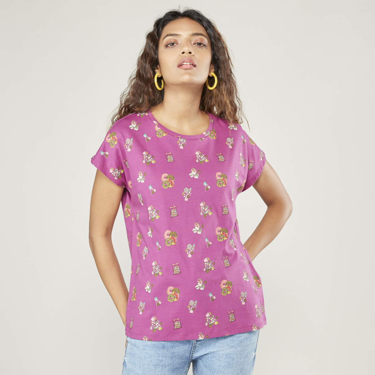 Max Fashions Printed Round Neck T-shirt with Short Sleeves